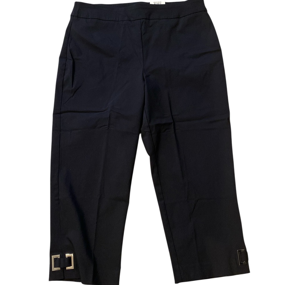 JM Collection Black Capris with Buckle Detail at hem